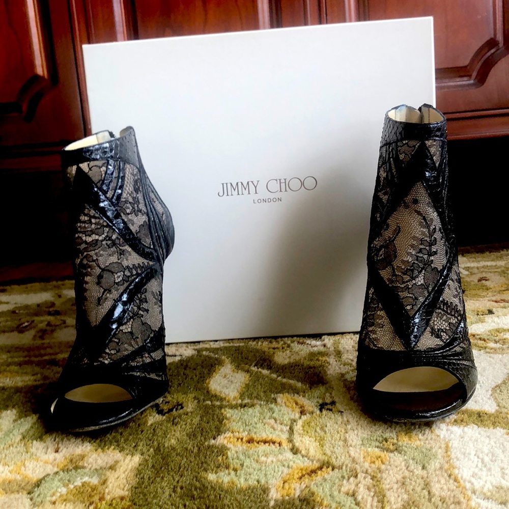 Jimmy Choo Nexus Lem Black Lace/Elaphe/Mesh Heels